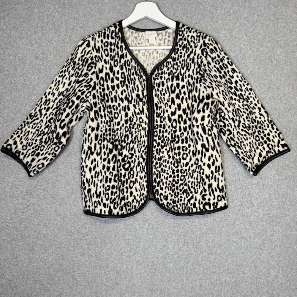 Chico's Women's Size 0 Beige Black 100% Wool Jacket Coat